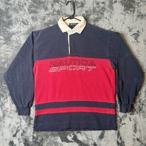 Vintage Nautica Sport Polo Rugby Long Sleeve Size Small Elbow Patches Collard